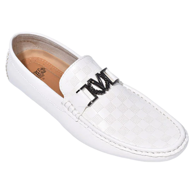 White Men's Casual Loafer Slip-On Printed Leather Summer Shoes Style No-136