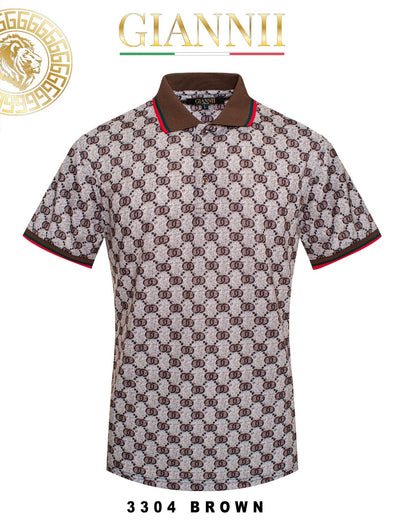Brown GG Men's Polo T-Shirt Luxury Design Red Green Trims Slim-Fit Style-3304