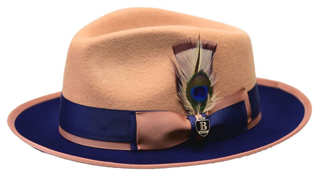 Camel/Navy Bruno Capelo Wool Felt 2-Tone Fedora Hat Preston  display picture 3