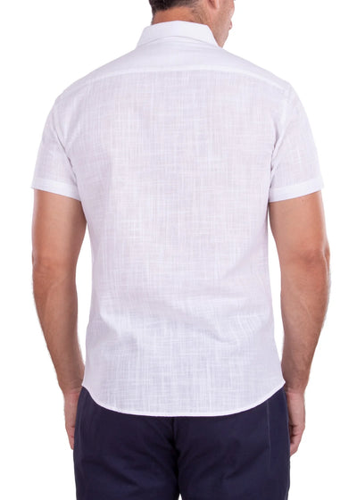 Men's White Linen Short Sleeve Button-Up Shirt Modern-Fit Style No-202120