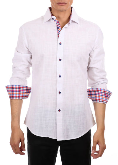 Men's Solid White Linen Long Sleeve Shirt Modern-FIT Style No-202238