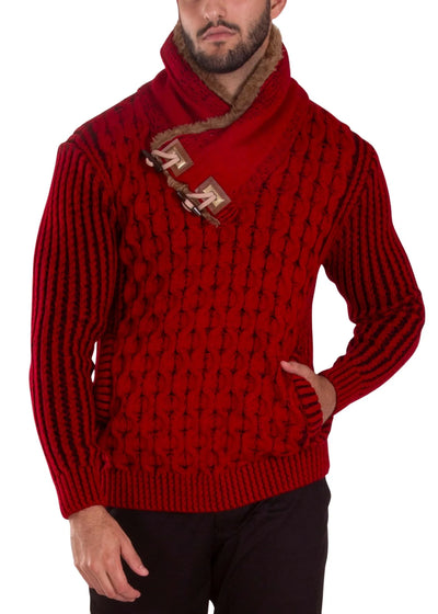 Lrlagos Red Brown Men's Sweaters Slim-Fit 3 Buttons Collar