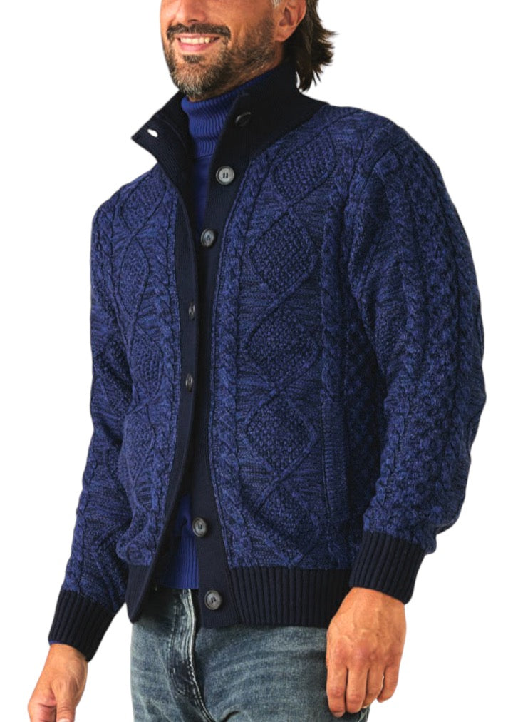 Frame  - Men - Blue Grey Short Sleeve Cardigan Sweater