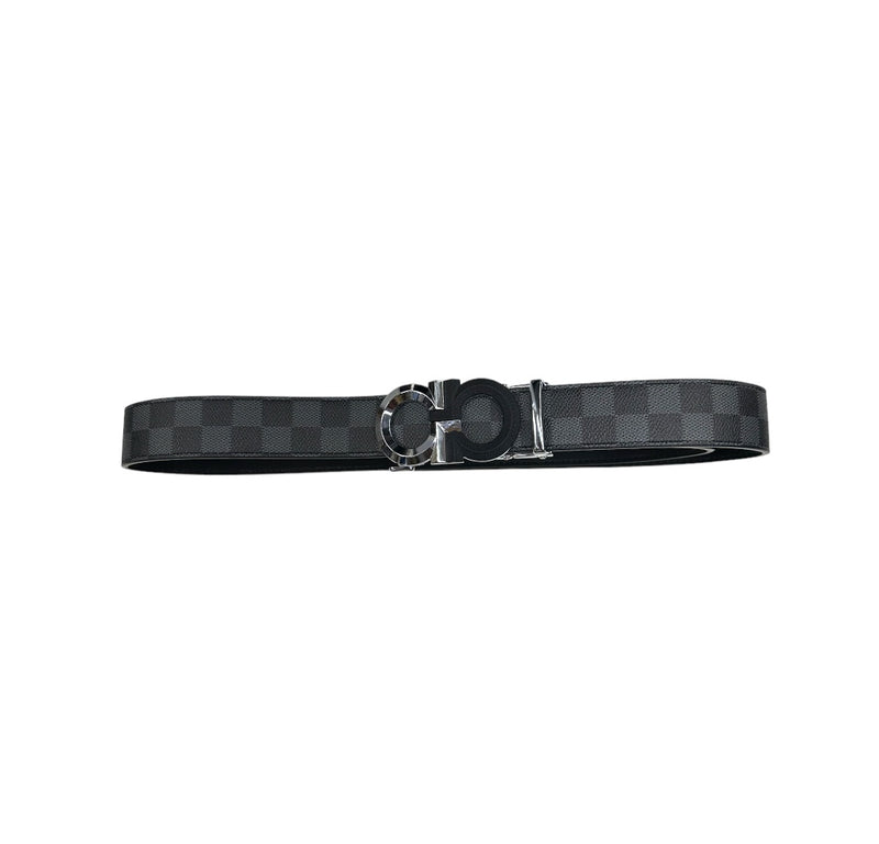 Grey Printed Belt Genuine Leather Black and sliver Buckle
