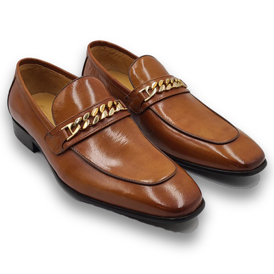 Men's Cognac Dress Shoe Slip-on Beveled Squared Toe Loafer