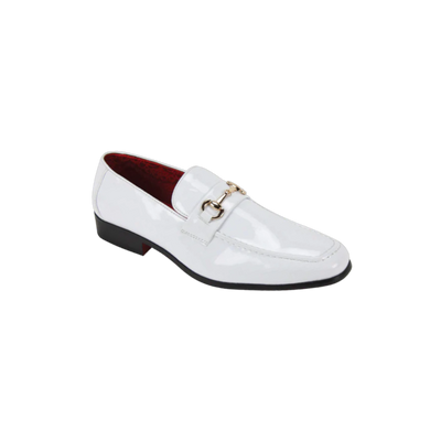 Men's White Patent Leather Dress Shoes Gold Buckle