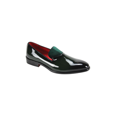 Men's green smokers patent leather shoes with velvet