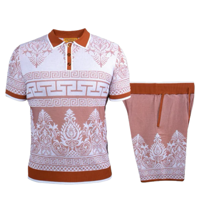 Prestige Men's Cognac Polo Shirt & Short Summer Outfit Set Style No: CKJ-259