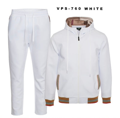 Premium GG Men's White and Beige Hoodie Jogging Set Luxury Style No : VPS760