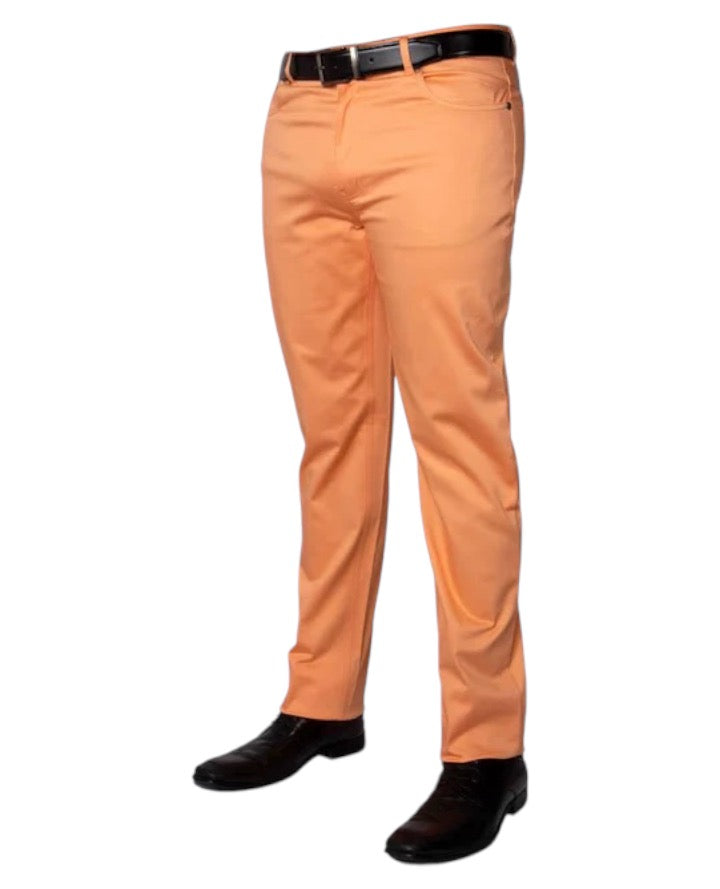 mens orange dress pants Prestige original Peach men's Jeans classic fit stretch material cop-100, 34W x 34L / Peach