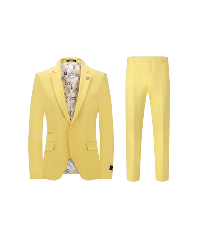 Yellow men's slim fit suit one button notch lapel flat front pants stretch fabric