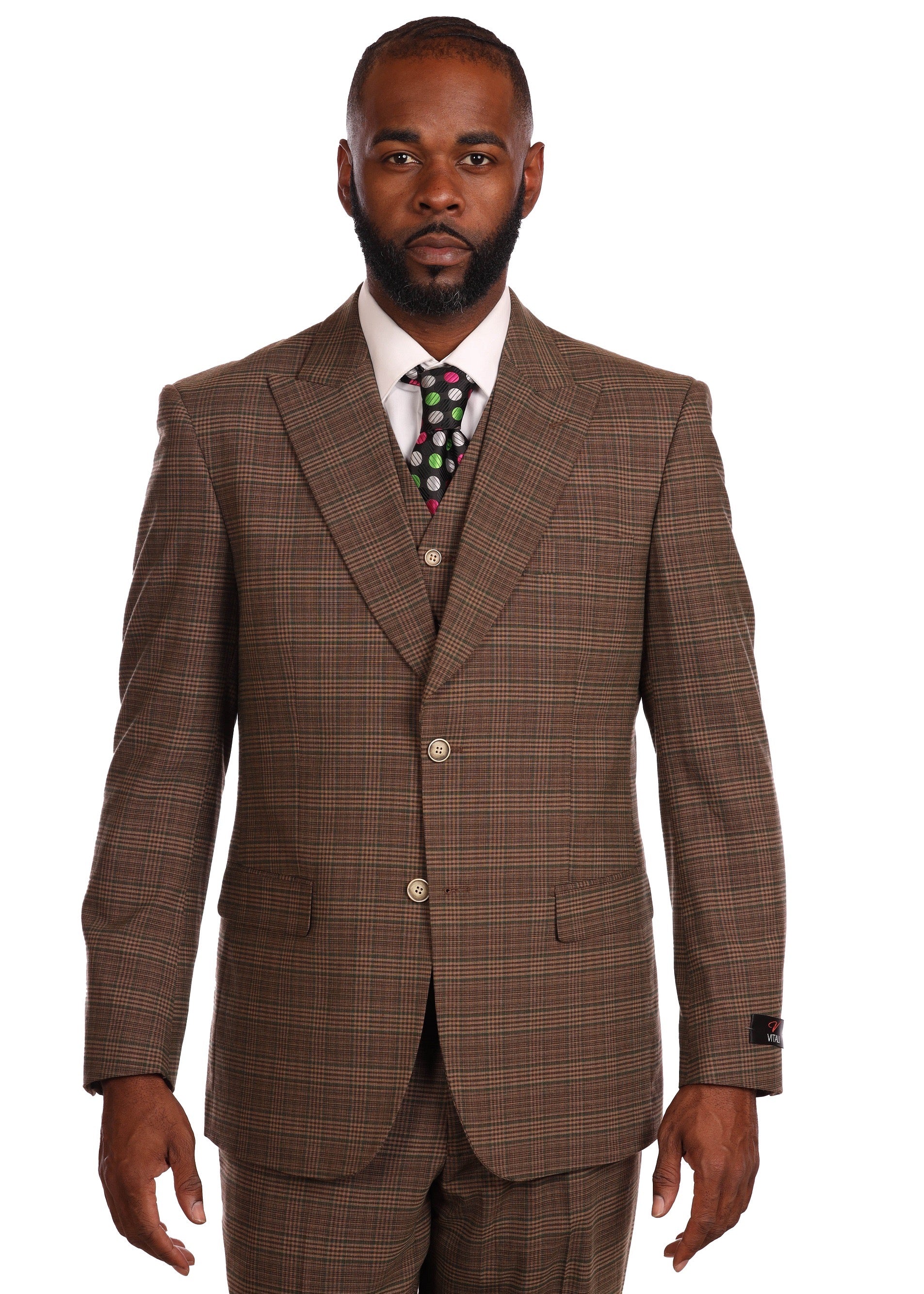 Formal Brown Plaid 3 Piece Men's Business Suit main image 0
