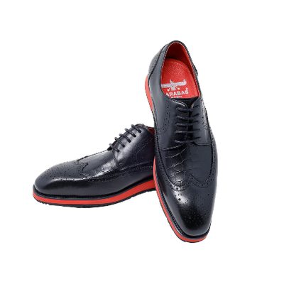 Men's Black Wingtip Lace-Up Casual Leather Shoes Red Soles