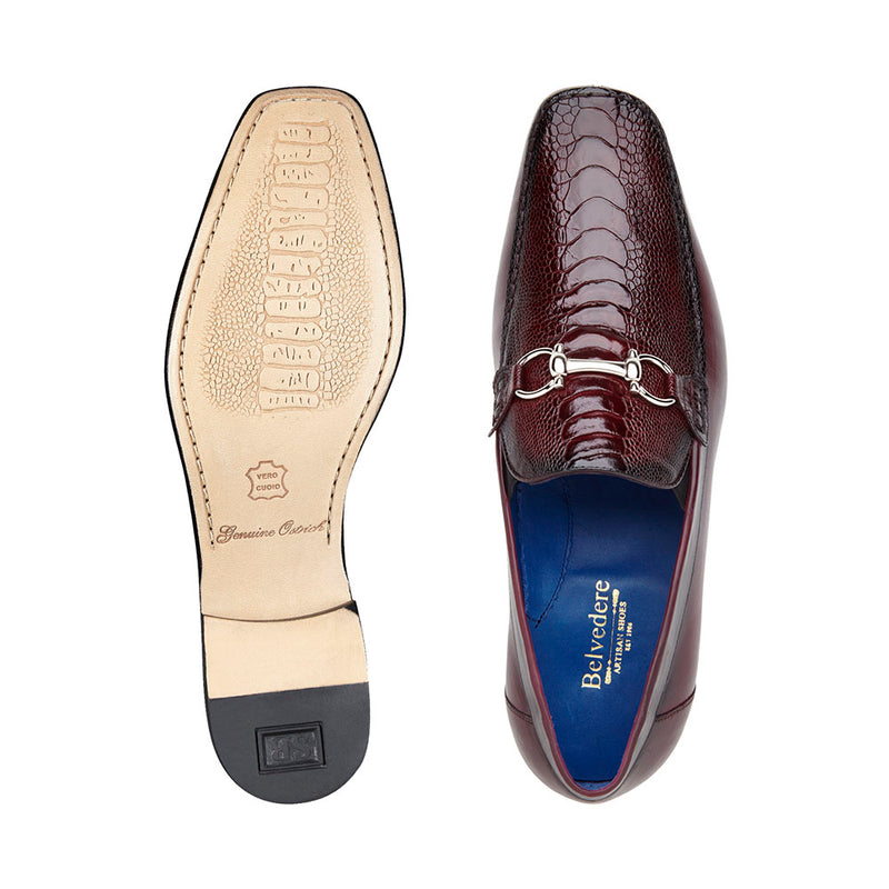 Belvedere Bruno Ostrich & Italian Calfskin Shoes Dark Burgundy Style N0-1026