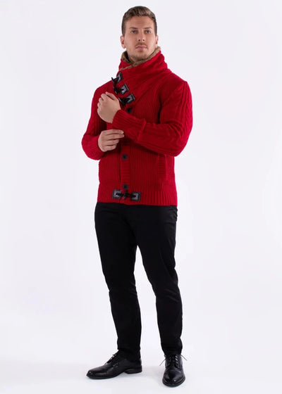 Red Men's Fashion Design Jacket Cardigan Sweaters with Fur