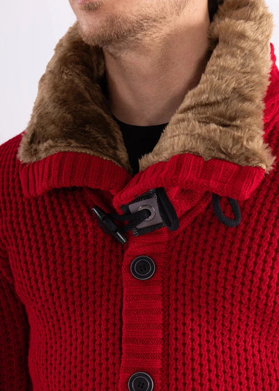 Red Men's Fashion Design Jacket Cardigan Sweaters with Fur
