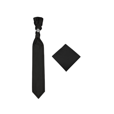 Black Fashion Design Necktie Cravat with Sliver Diamonds Ring and Handkerchief Set