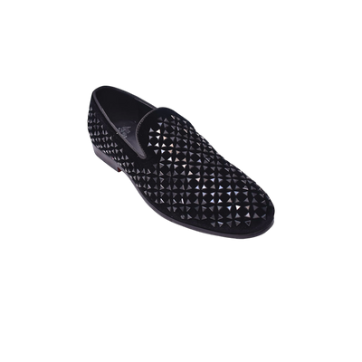 Black Glitter Velvet Men's Fancy Loafer Shoes Slip-On style no-8897