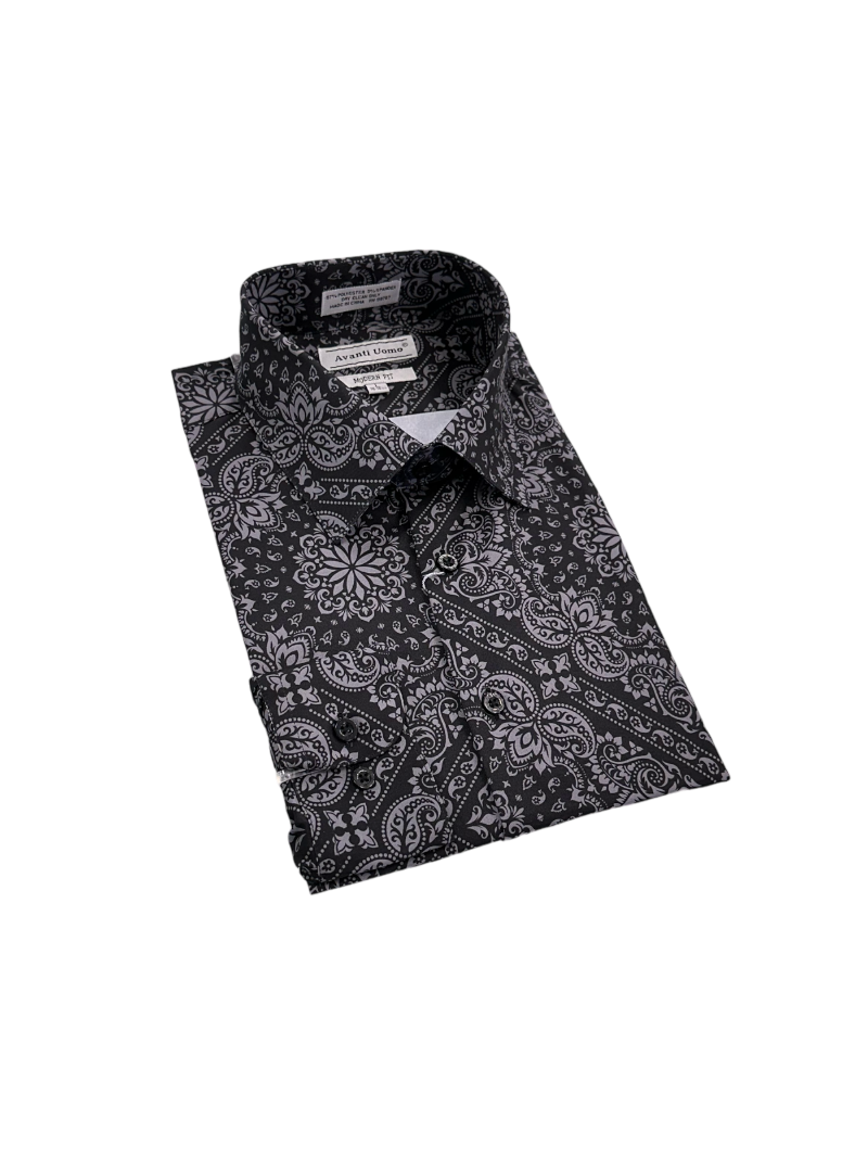 Black Grey Men's Fashion Design Paisley Dress Shirts Long Sleeves By A –  DESIGN MENSWEAR