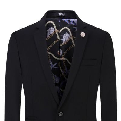 Black Men's Blazer Jacket Stretch Fabric Notch Lapel Slim-Fit Style-S1601