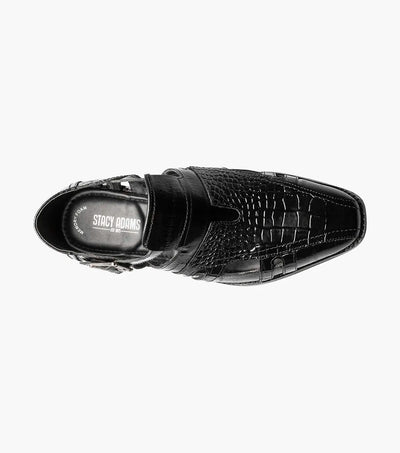 Black Men's Croco Leather Sandals Calvion Style No:25577-001