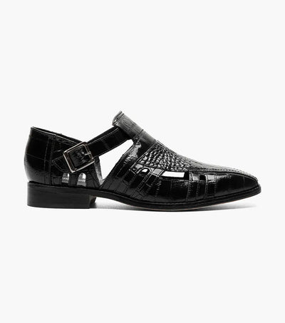 Black Men's Croco Leather Sandals Calvion Style No:25577-001
