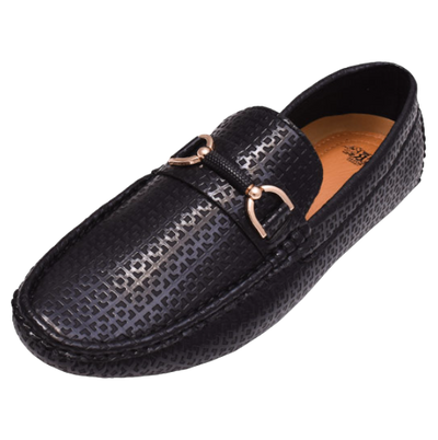 Black Men's Leather Loafer Gold Buckle Style MOC-161 By Royal Shoes USA