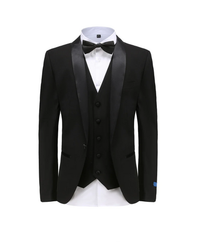 Black Men's Slim-Fit Tuxedo Single Breasted Shawl Lapel Vested TX-300