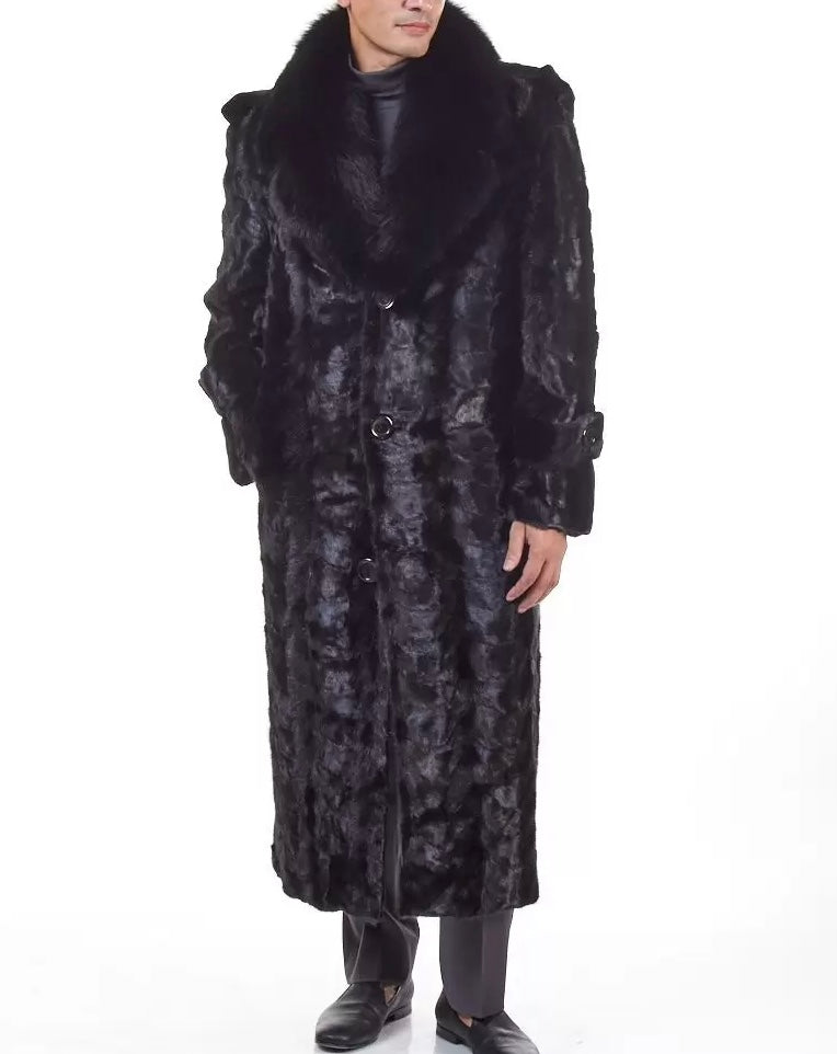 Black Rabbit Full Length Overcoat For Men