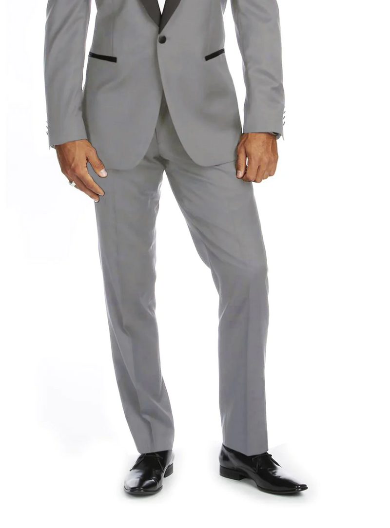 Grey Slim-Fit Tuxedo Single Breasted Black Shawl Lapel Style-PTX02