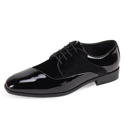Black Velvet and Patent Leather Men's Lace-Up Dress Shoes Style No-7023