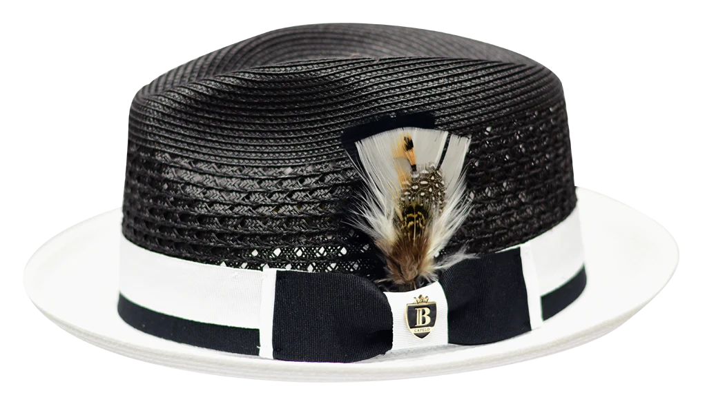Belvedere 2 Tone Straw Fedora by Bruno Capelo BLACK/WHITE / M