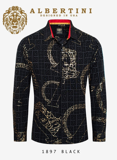 Black and Gold Men's Fancy Design Long Sleeves Shirt Style No-1897