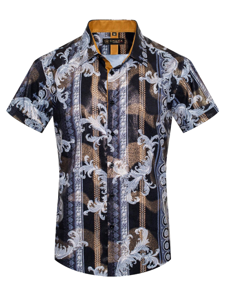 Black and Gold Multi Color Men's Short Sleeve Shirt Graphic Fashion De DESIGN MENSWEAR Black and Gold Multi Color Men's Short Sleeve Shirt Graphic Fashion De DESIGN MENSWEAR