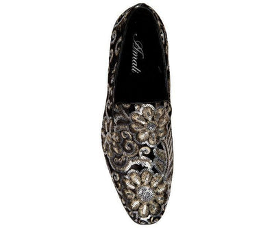 Black and Gold Sequin Loafers Luxury Design Men's Slip-on Dress Shoes