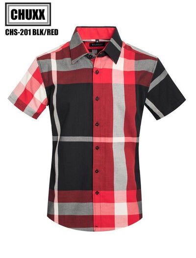 Black and Red Dress Luxury Men's Plaid Check Short-Sleeve Casual Shirt