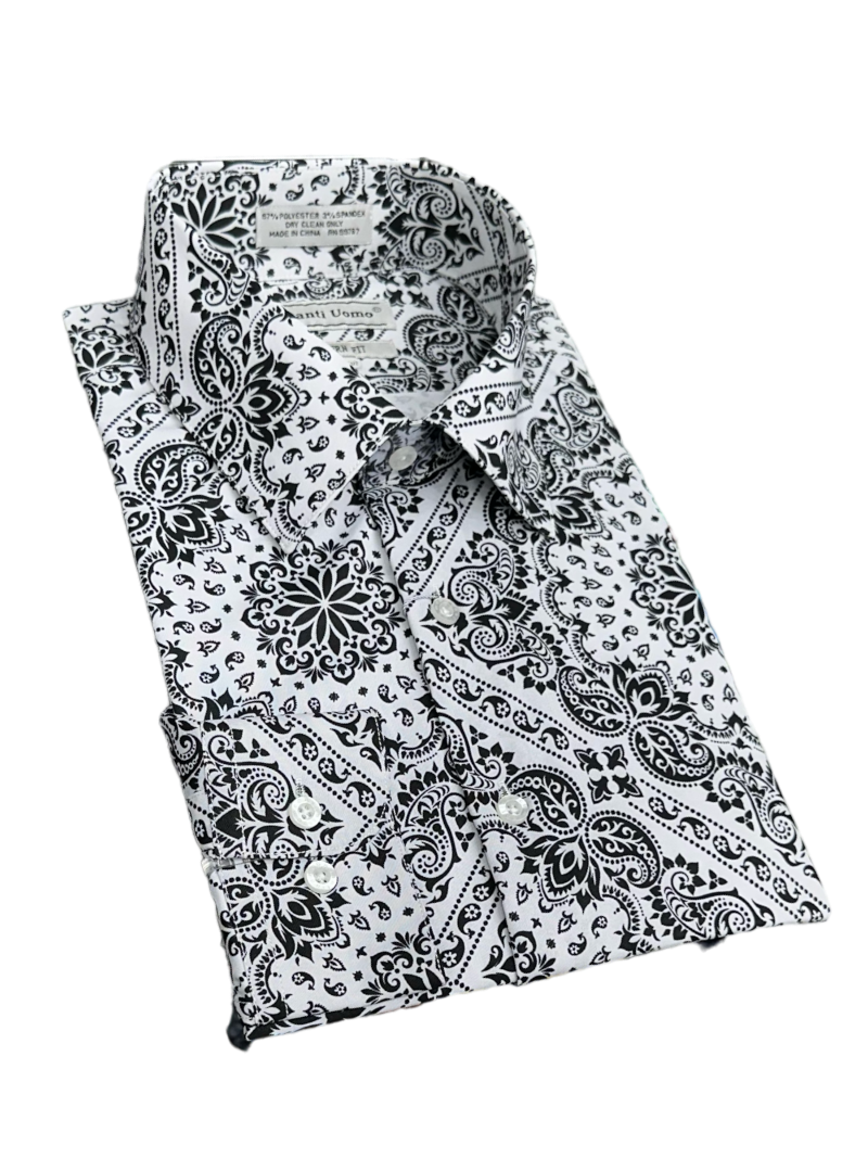 black and white paisley dress shirt Au Noir Shirts Haden White