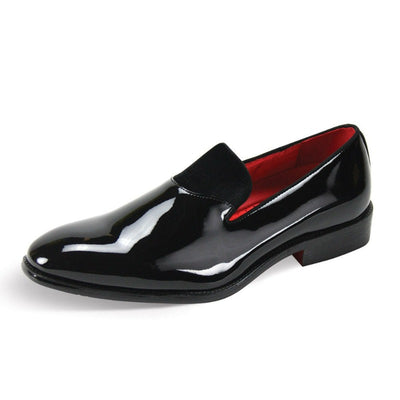 Black men's patent leather tuxedo shoes with velvet by globe footwear