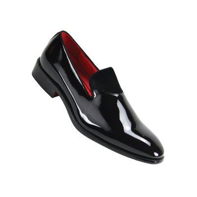 Black men's patent leather tuxedo shoes with velvet by globe footwear