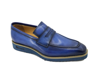 Blue Men's Slip-on Shoes Chic Patina Burnished Penny Loafer Style-KS518-03