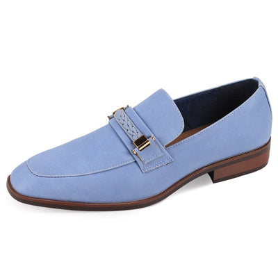 Blue Men's Slip-on Suede Loafer Shoes with Metal and Braid Buckle