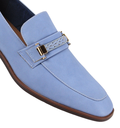 Blue Men's Slip-on Suede Loafer Shoes with Metal and Braid Buckle