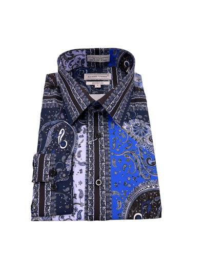 Blue Paisley Men's Dress casual Shirts Long Sleeves By Avanti Uomo