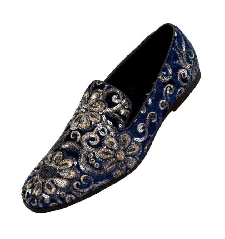 Blue and Gold Sequin Loafers Luxury Design Men&