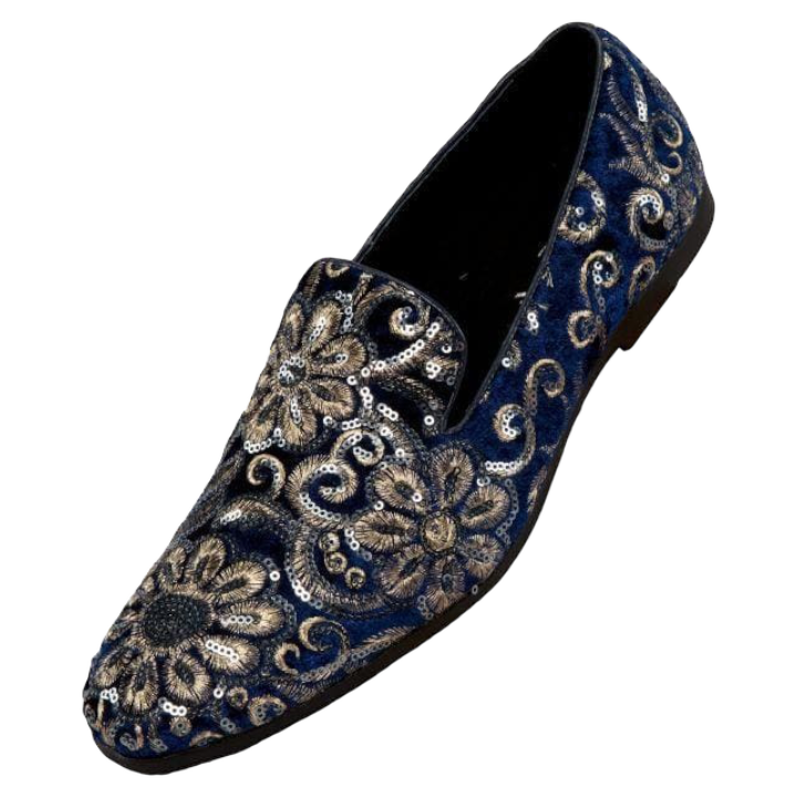 Blue and Gold Sequin Loafers Luxury Design Men&