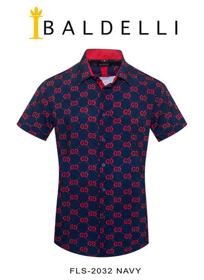 Blue and Red GG Men's Short Sleeve Graphic Fashion Design Casual Shirt