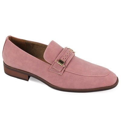 Blush Pink Men's Slip-on Suede Loafer Shoes with Metal and Braid Buckle