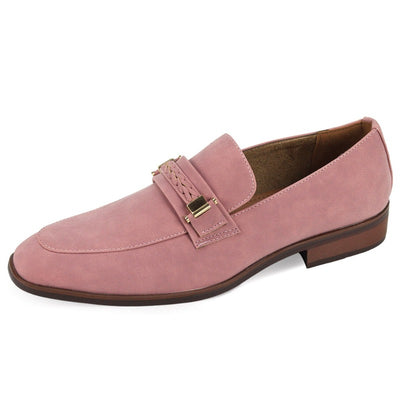 Blush Pink Men's Slip-on Suede Loafer Shoes with Metal and Braid Buckle