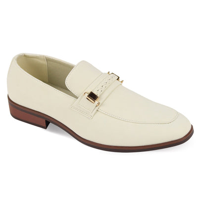 Bone Men's Slip-on Suede Loafer Shoes with Metal and Braid Buckle