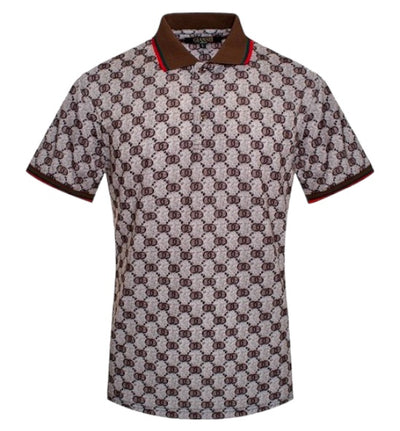Brown GG Men's Polo T-Shirt Luxury Design Red Green Trims Slim-Fit Style-3304